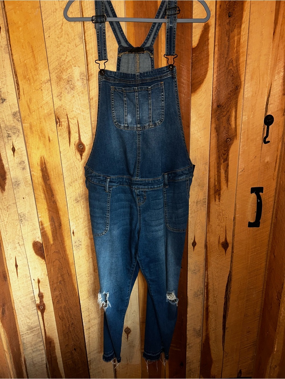 Women’s Maternity Distressed Denim Overalls - Blue